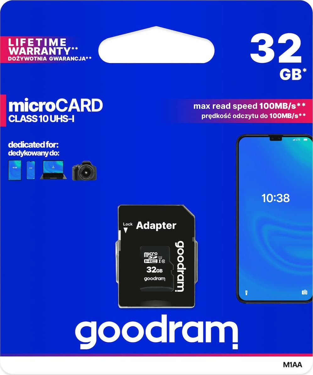 GoodRAM M1AA microSDHC 32GB U1 UHS-I 100MB/s με αντάπτορα 3