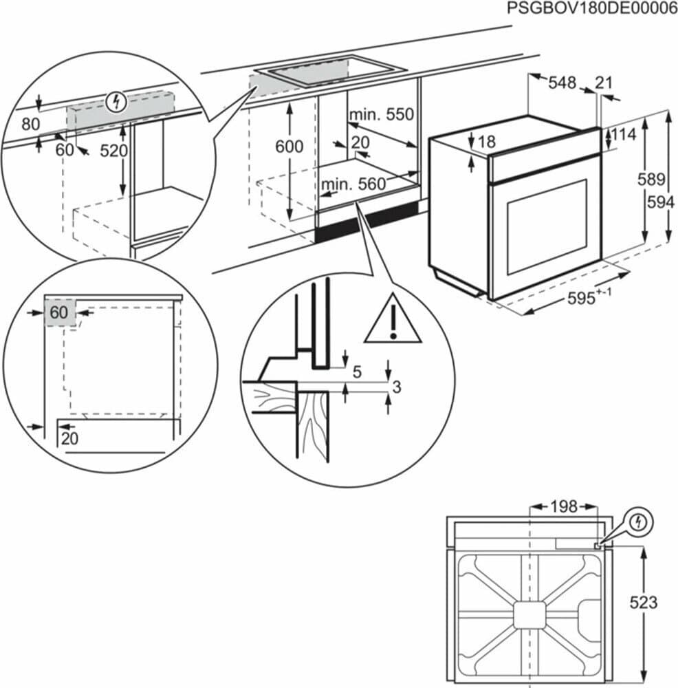 Electrolux EOF3H40X Φούρνος άνω Πάγκου 72lt Π59.4εκ. Inox 10