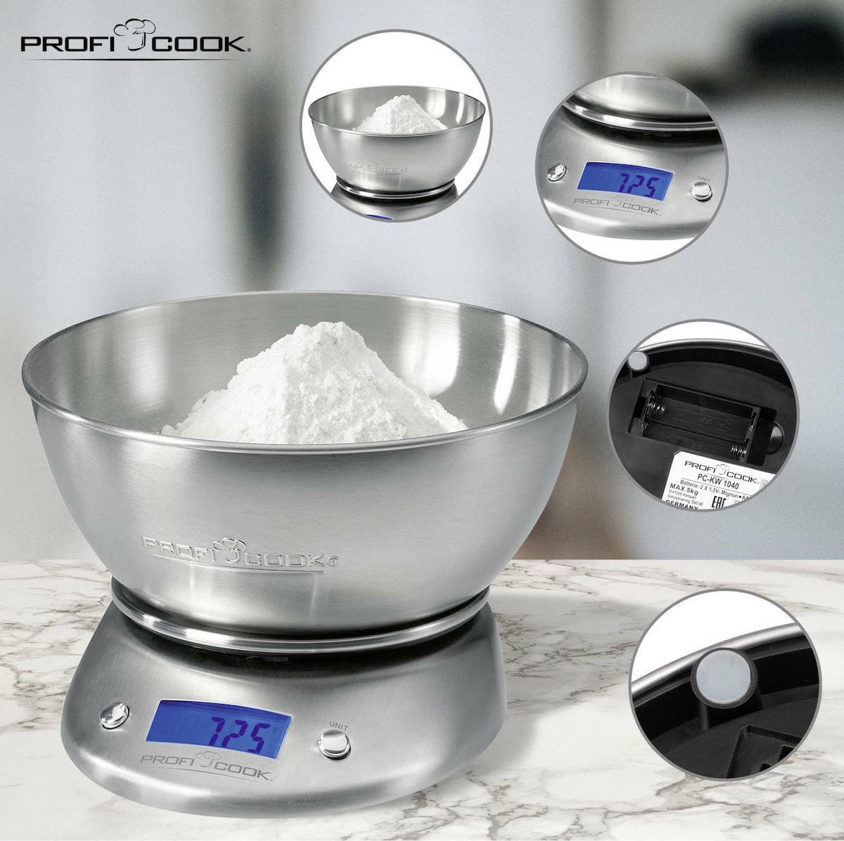 Profi Cook PC-KW 1040 Ψηφιακή Ζυγαριά Κουζίνας με Κάδο έως 5kg Inox 501040 3