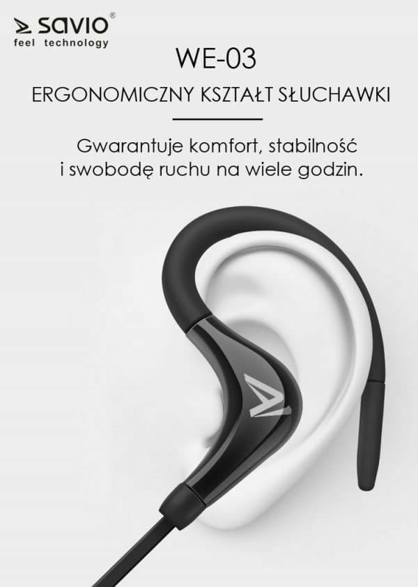 Savio WE-03 In-ear Bluetooth Handsfree Ακουστικά με Αντοχή στον Ιδρώτα Μαύρα 6