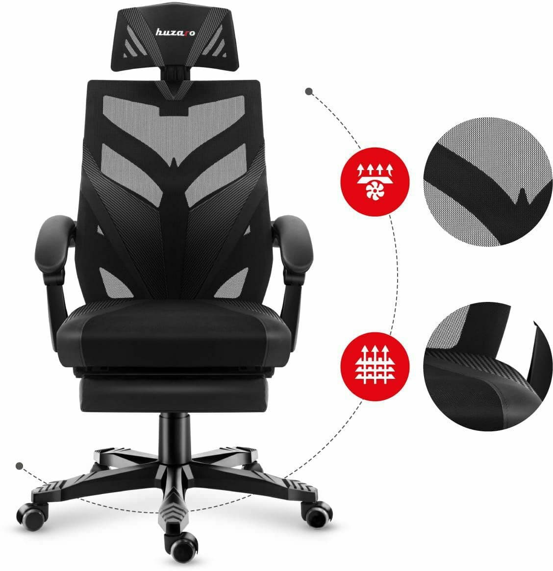 Huzaro Combat 5.0 Καρέκλα Gaming Δερματίνης με Υποπόδιο Μαύρη 4