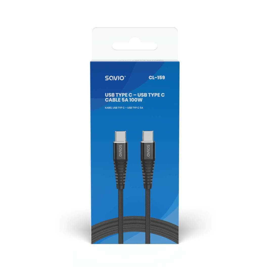 Savio USB 2.0 Cable USB-C male - USB-C 100W PD Μαύρο 1m CL-159 3