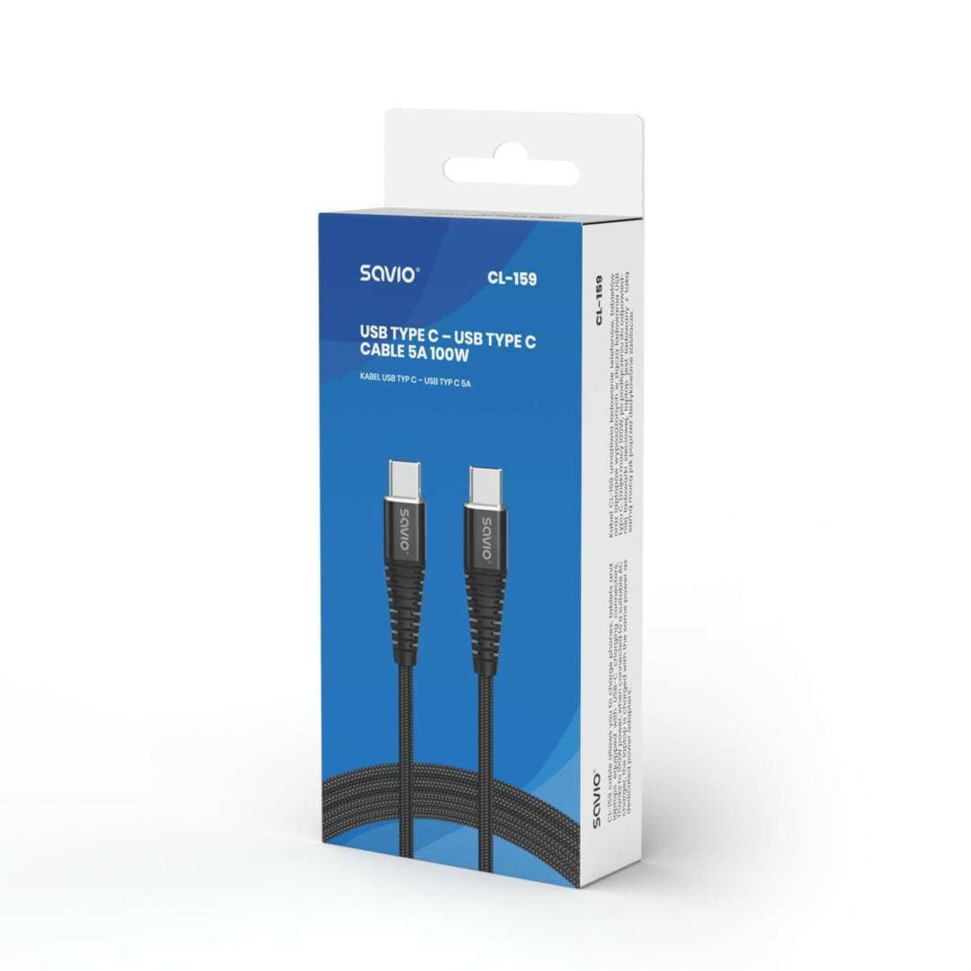 Savio USB 2.0 Cable USB-C male - USB-C 100W PD Μαύρο 1m CL-159 2