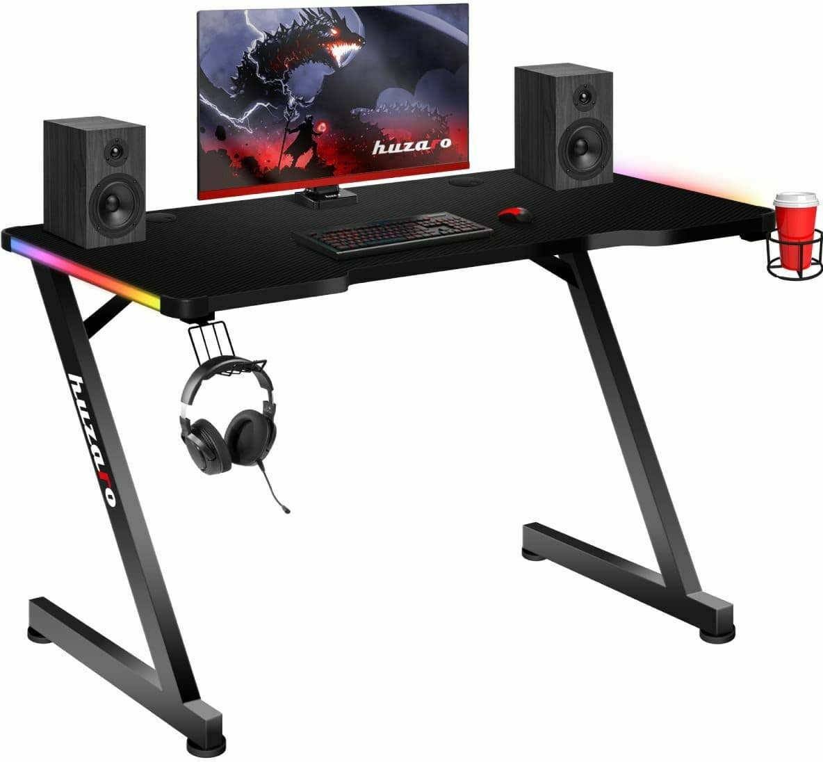 Γραφείο Gaming Hero 2.5 RGB Ξύλινο Μαύρο με Μεταλλικά Πόδια & LED 120x60x75εκ. 3