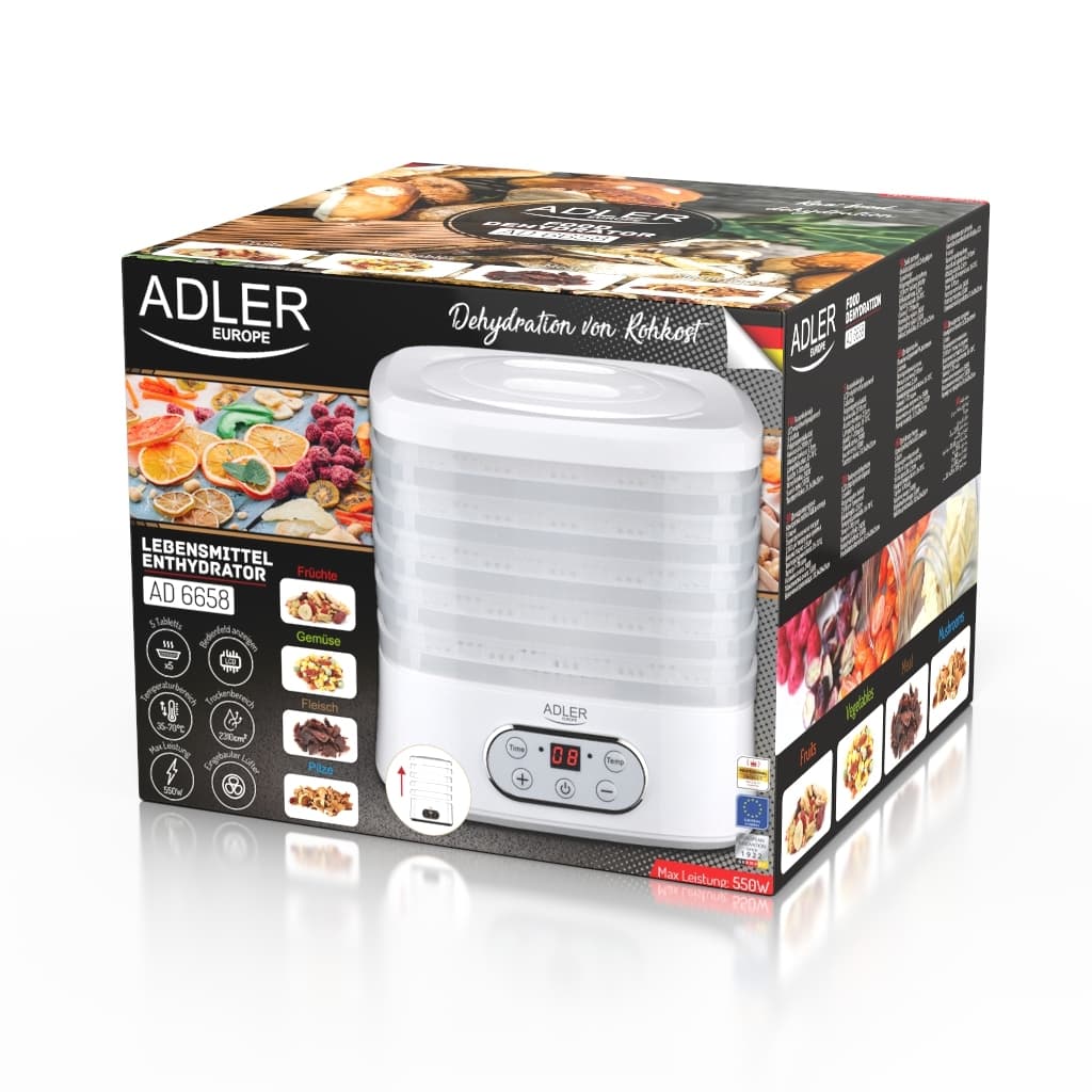 Adler AD 6658 AD 6658 Αποξηραντής Τροφίμων με 5 Ράφια και Ρυθμιζόμενη Θερμοκρασία 35-70°C 10