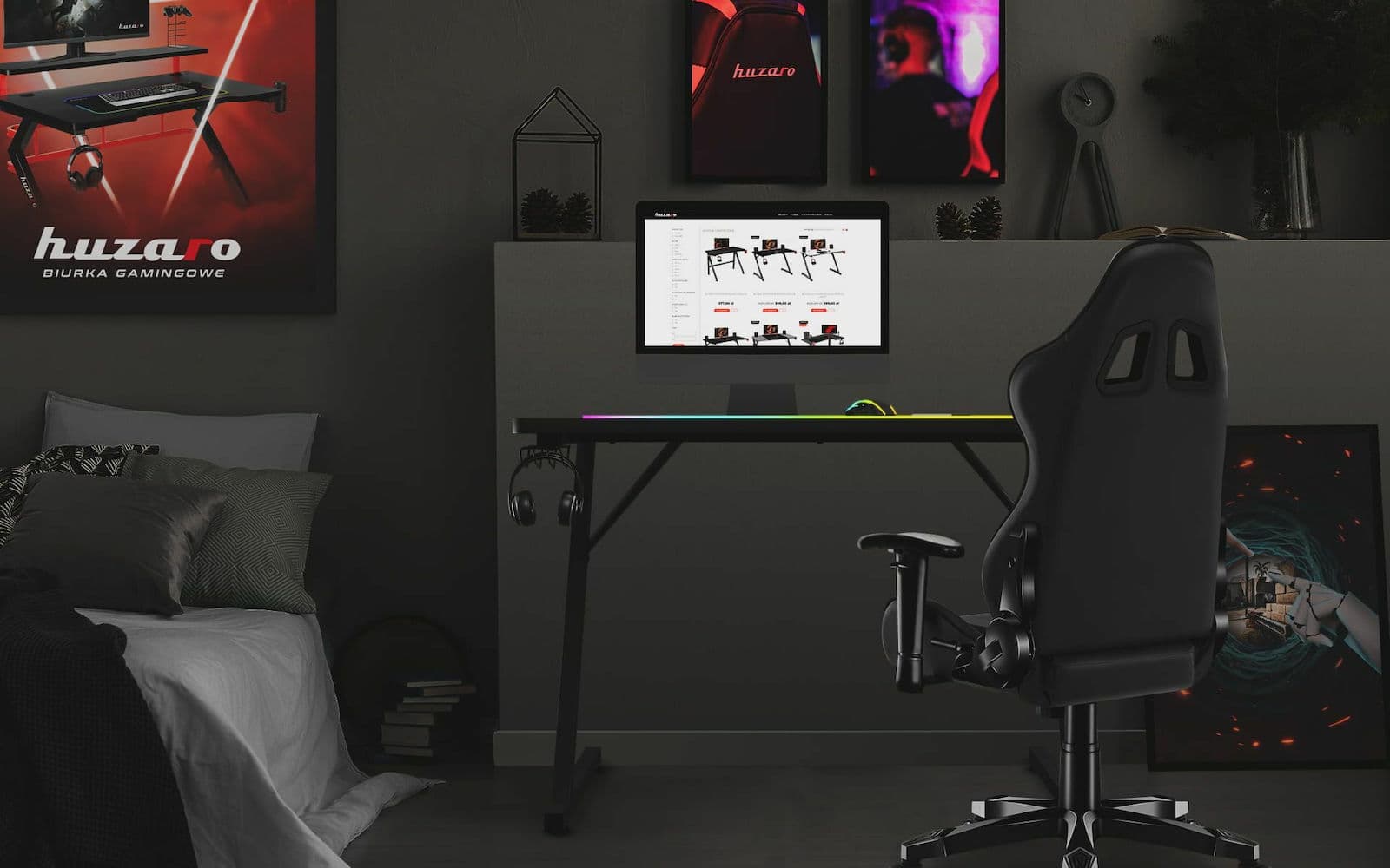 Γραφείο Gaming Hero 1.8 Ξύλινο Μαύρο με Μεταλλικά Πόδια 100x60x70εκ. HZ-HERO-1.8-BLACK 2