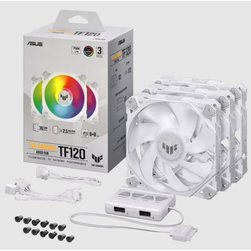 Asus TF120 Case Fan (1900rpm / 76cfm) με ARGB Φωτισμό και Σύνδεση 4-Pin PWM 3τμχ Λευκό 3