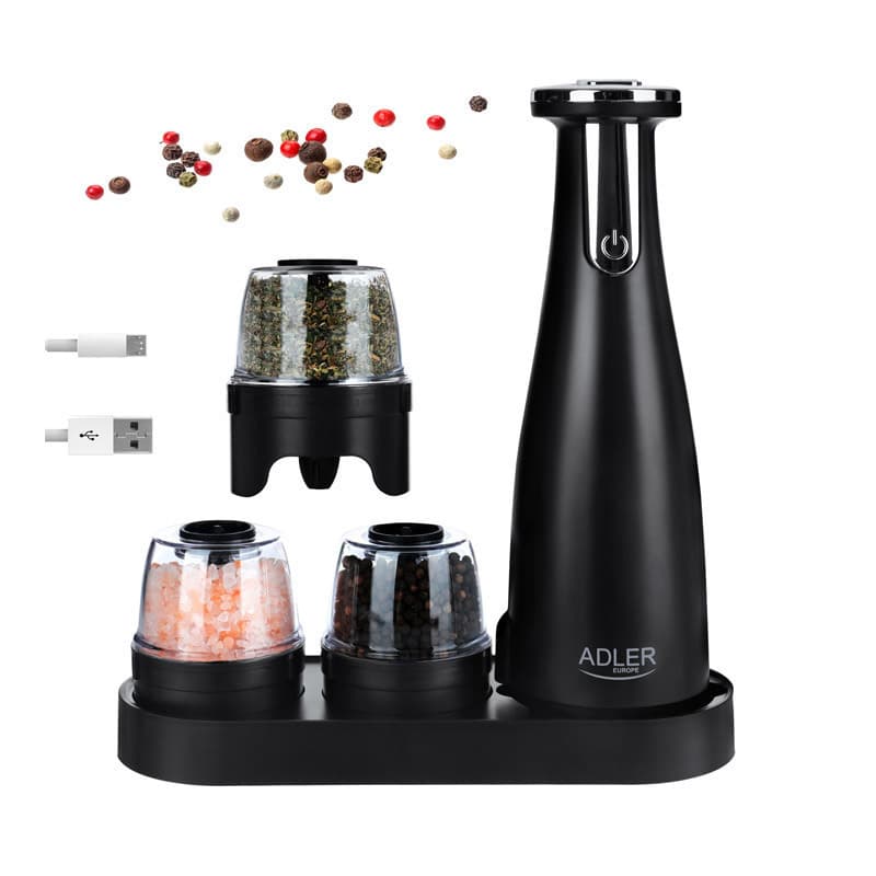 Adler Σετ Ηλεκτρικοί Μύλοι Μπαχαρικών Κεραμικοί σε Μαύρο Χρώμα 8cm AD4449B 3τμχ 6