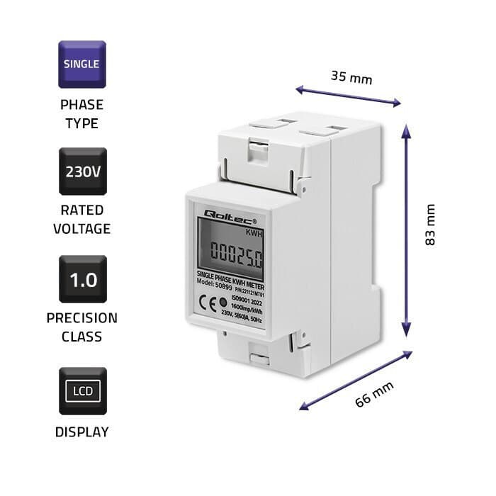 Qoltec Διπολικός Διακόπτης Ράγας 230V 60A 50899 8