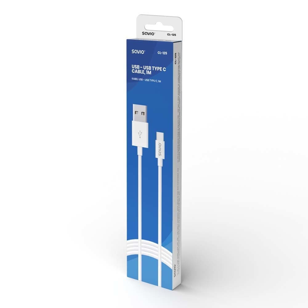 Savio USB 2.0 Cable USB-C male - USB-A Λευκό 1m CL-125 7