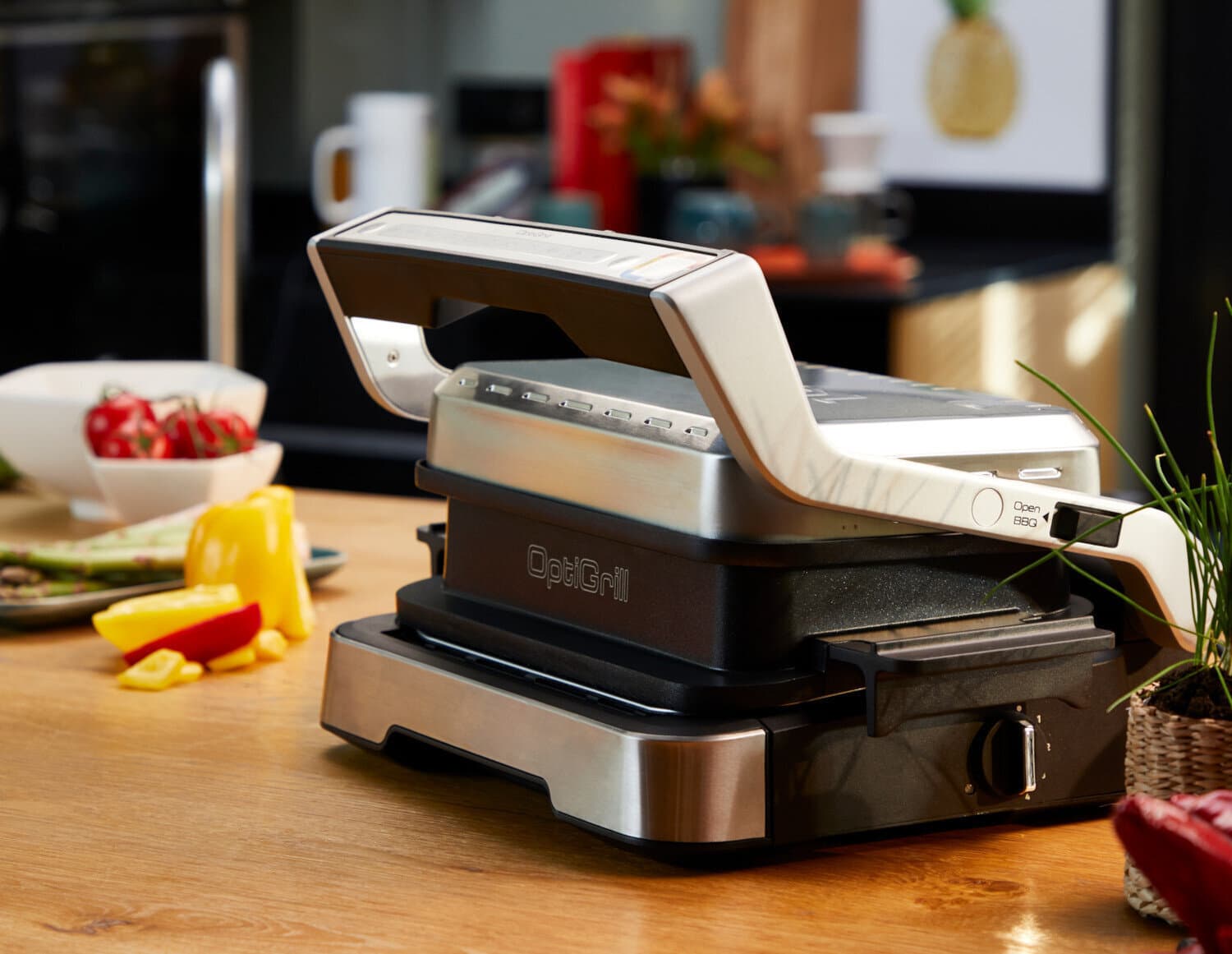 Tefal Optigrill 4-in-1 Επιτραπέζια Ηλεκτρική Ψησταριά Λείας και Αυλακωτής Πλάκας 2100W Ανοξείδωτη με Καπάκι και Ρυθμιζόμενο Θερμοστάτη GC774D30 6