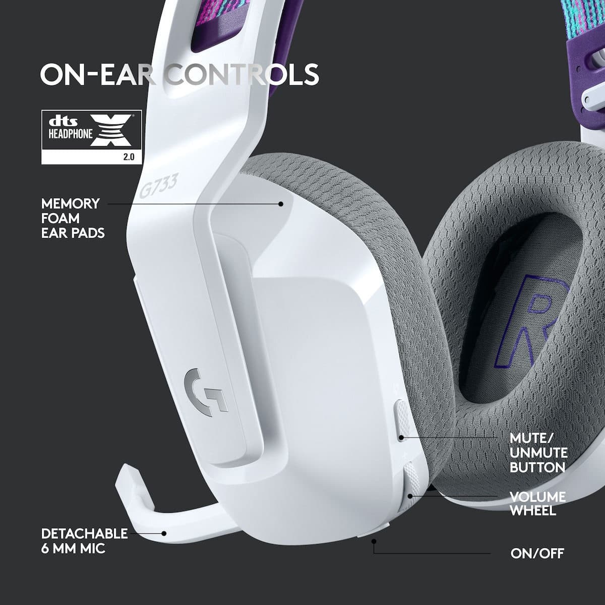 Logitech G733 Ασύρματο Over Ear Gaming Headset με σύνδεση USB Λευκό 8