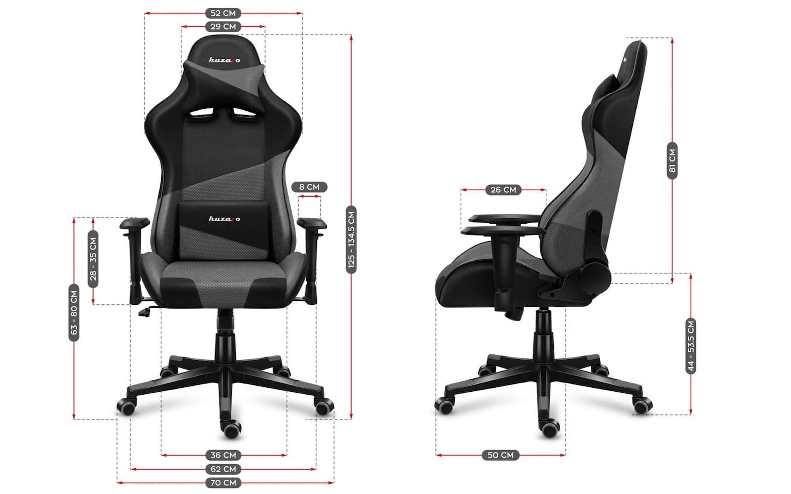 Huzaro Force 6.2 Υφασμάτινη Καρέκλα Gaming με Ρυθμιζόμενα Μπράτσα και RGB Φωτισμό Γκρι 7