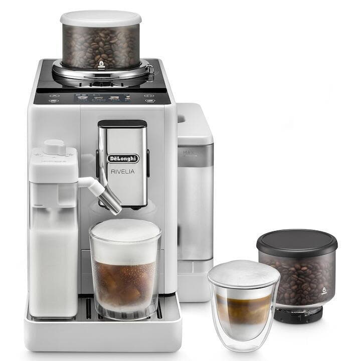 De'Longhi Rivelia Αυτόματη Μηχανή Espresso 1450W Πίεσης 19bar για Cappuccino με Μύλο Άλεσης Λευκή EXAM440.55.W