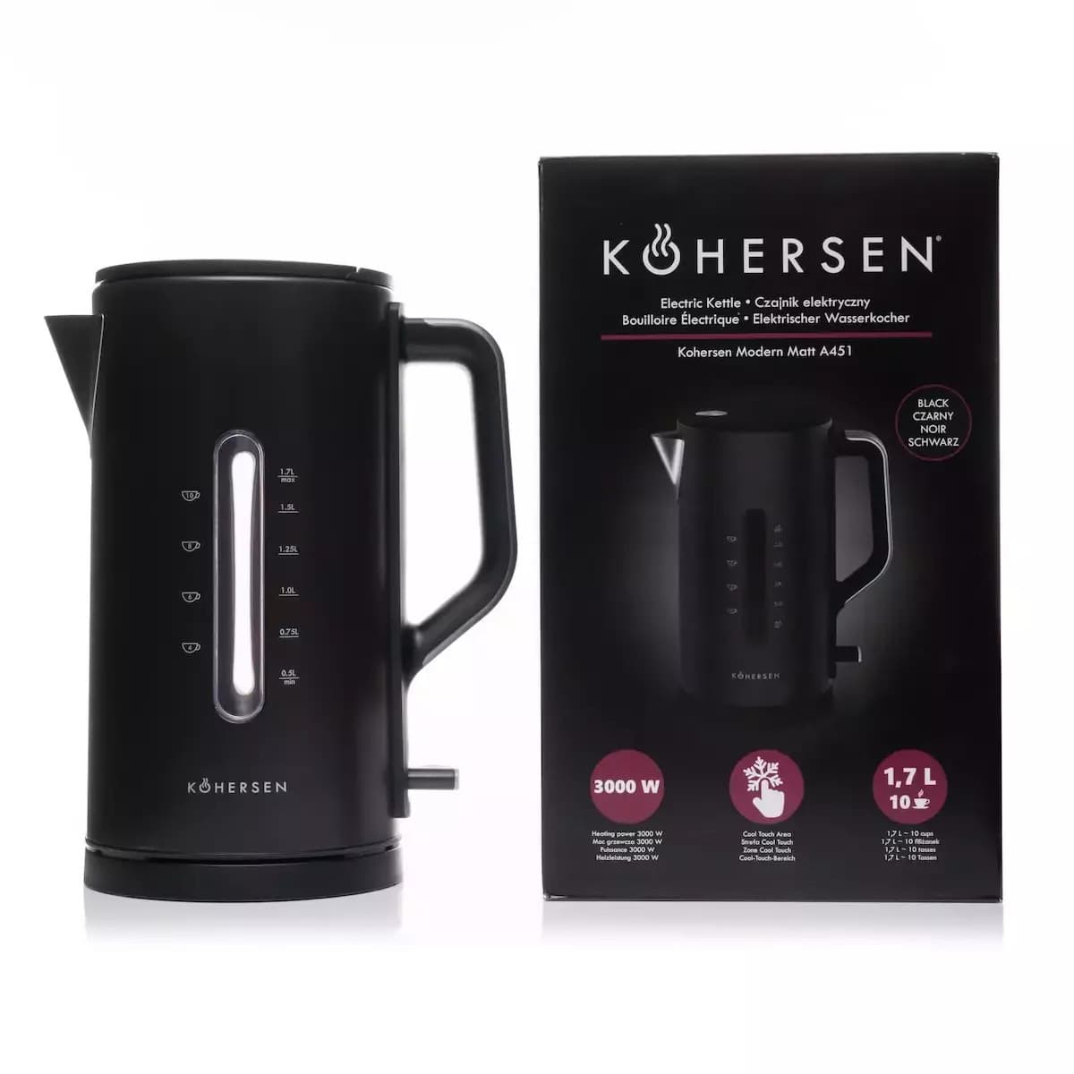 Kohersen Modern Βραστήρας 1.7lt 3000W Μαύρος 7