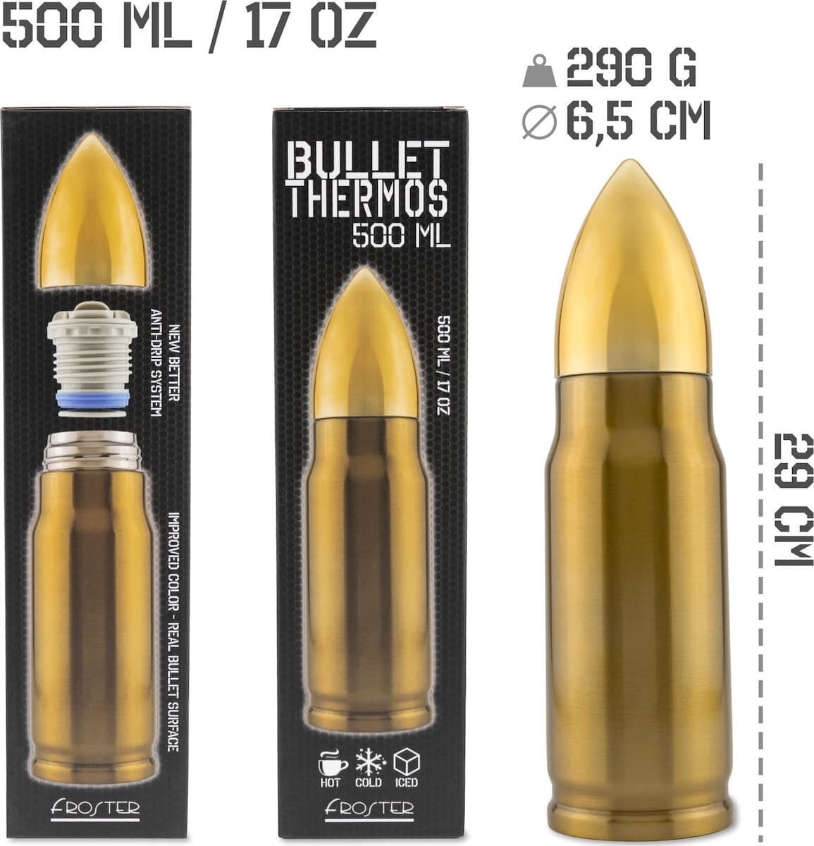 Froster Μπουκάλι Θερμός Ανοξείδωτο / Πλαστικό 500ml Brass 4