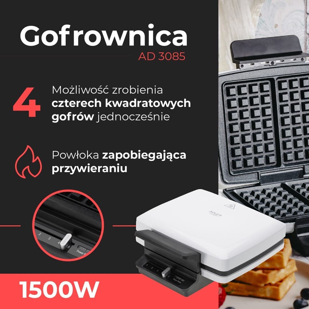 Adler Τοστιέρα για 2 Τοστ 1200W Λευκή AD 3085 9