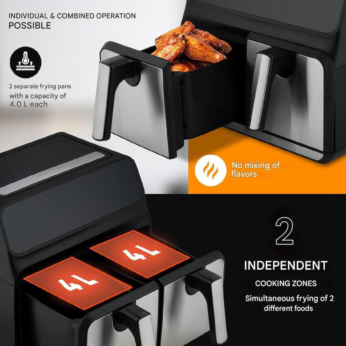 Profi Cook Air Fryer με Διπλό Αποσπώμενο Κάδο 8lt Μαύρο 3