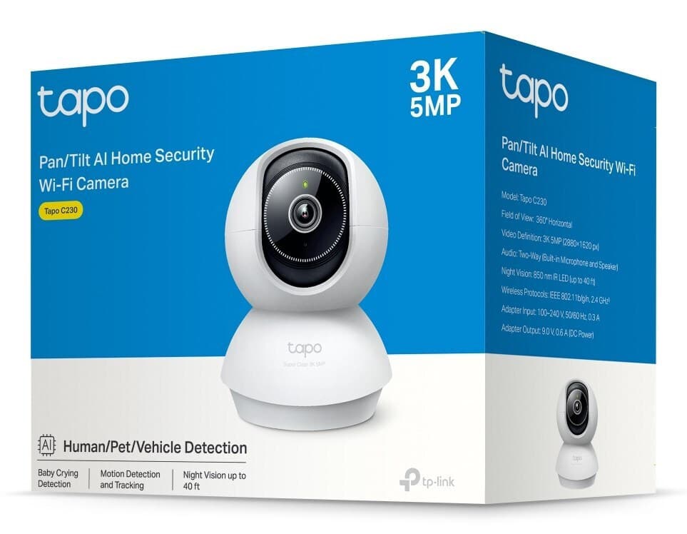 TP-LINK TAPO C230 v1 IP Κάμερα Παρακολούθησης Wi-Fi Full HD+ 5MP με Αμφίδρομη Επικοινωνία και Φακό 2.8mm 12