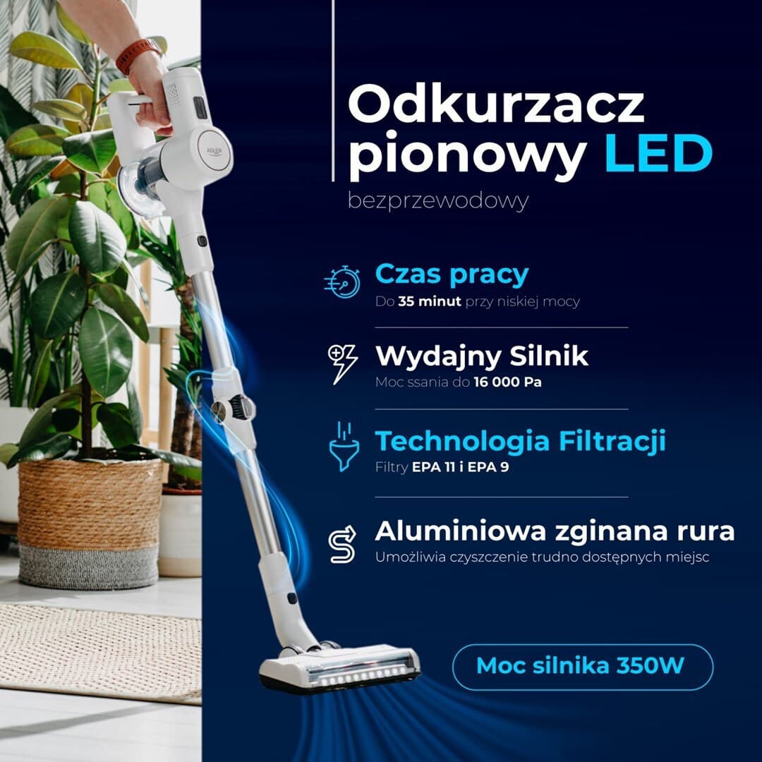 Adler AD 7060 Επαναφορτιζόμενη Σκούπα Stick Λευκή 10