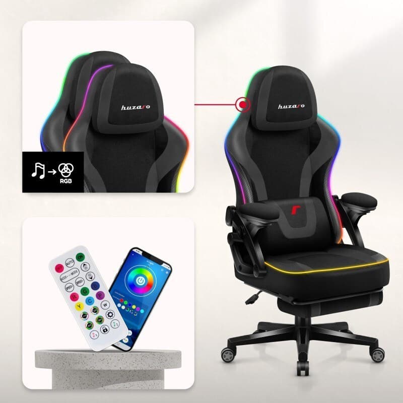 Huzaro Force 4.6 Καρέκλα Gaming με RGB Φωτισμό και Υποπόδιο Μαύρη