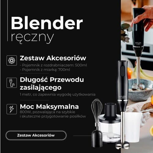 Adler AD 4620 Ραβδομπλέντερ με Ανοξείδωτη Ράβδο 800W Μαύρο 15
