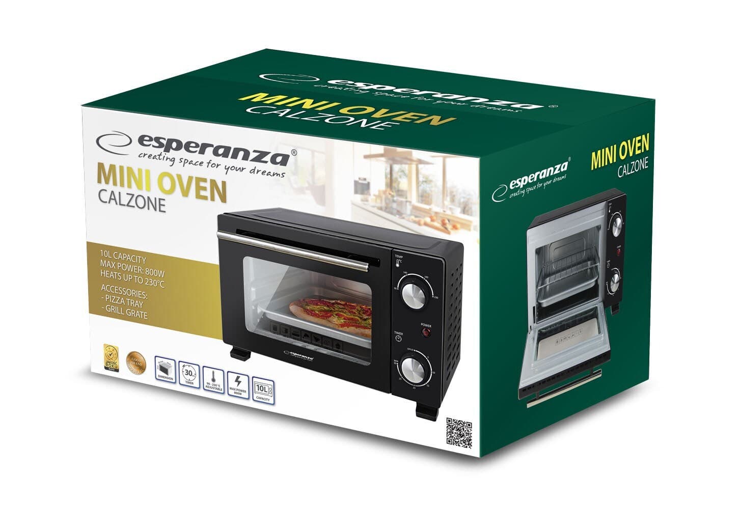 Esperanza Calzone EKO007N Ηλεκτρικό Φουρνάκι 10lt Χωρίς Εστίες Μαύρο 5