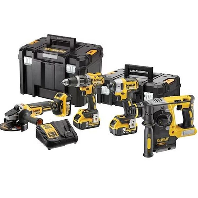 DEWALT DCK422P3T Σετ Γωνιακός Τροχός, Κρουστικό Δραπανοκατσάβιδο, Μπουλονόκλειδο & Πιστολέτο 18V με 3 Μπαταρίες 5Ah και Θήκη 3