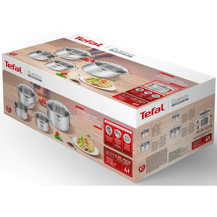 Tefal Duetto+ Σετ Κατσαρόλες από Ανοξείδωτο Ατσάλι Ασημί 4τμχ 5