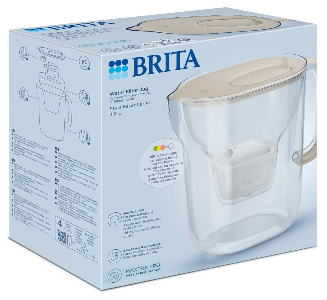 Brita Style Essential Xl Sandy + Mx Pro Pure Κανάτα Σερβιρίσματος Πλαστική με Φίλτρο 3600ml 9