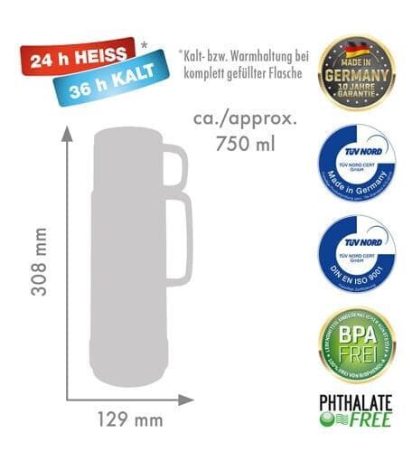 Rotpunkt Μπουκάλι Θερμός Πλαστικό / Γυάλινο 750ml White-yellow