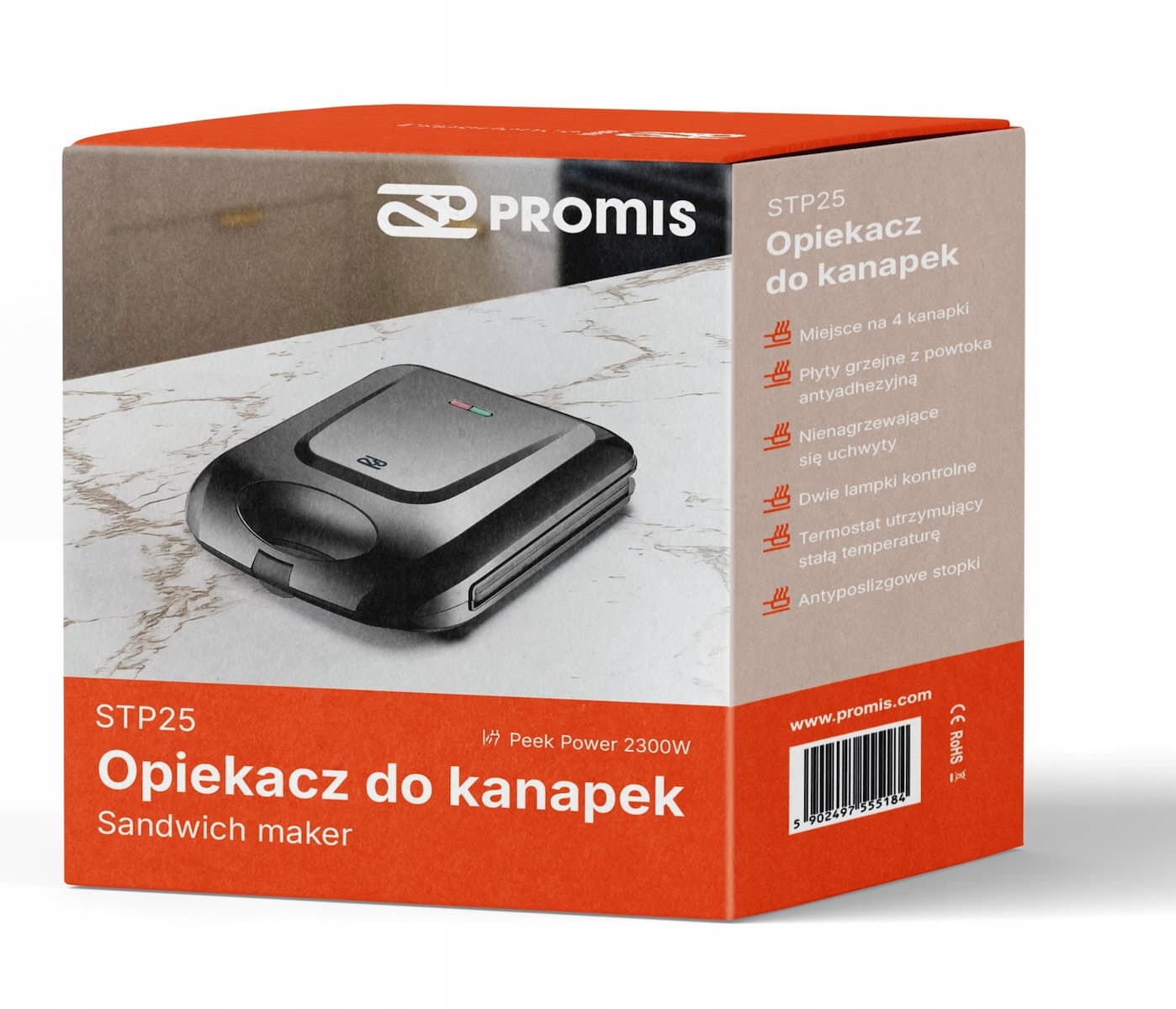 Promis Τοστιέρα για 2 Τοστ 1400W Μαύρη STP25 7
