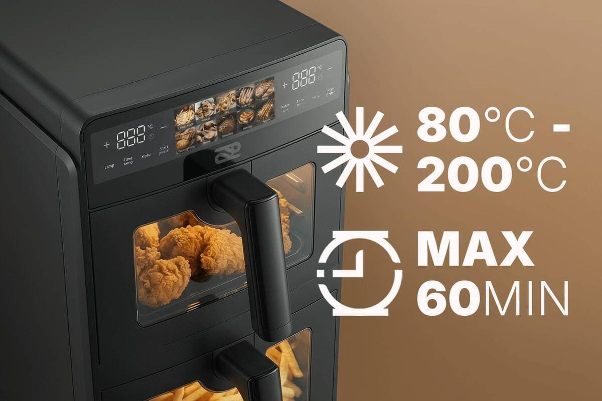 Promis Air Fryer με Διπλό Αποσπώμενο Κάδο 10lt Μαύρο FRP1560 7