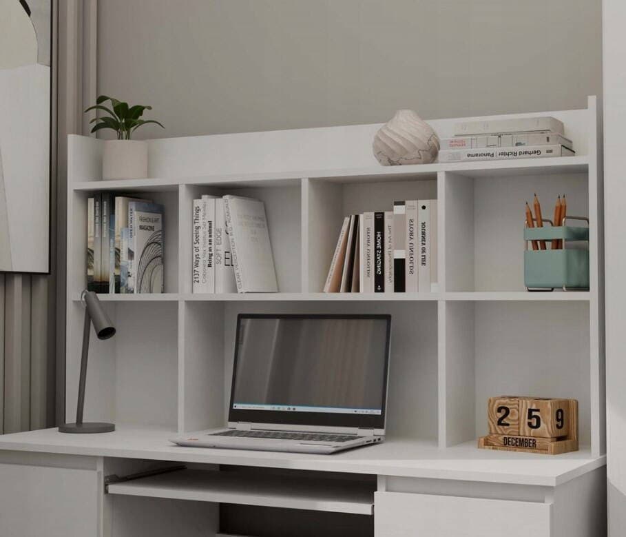 Γραφείο Kuba Ξύλινο με Βιβλιοθήκη White 180x150x70εκ. 11