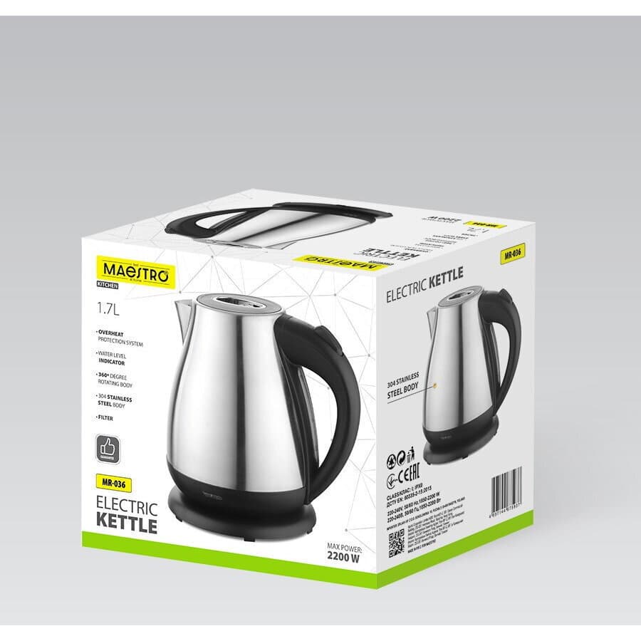 Maestro Βραστήρας 1.7lt 2200W Ασημί MR-036 5