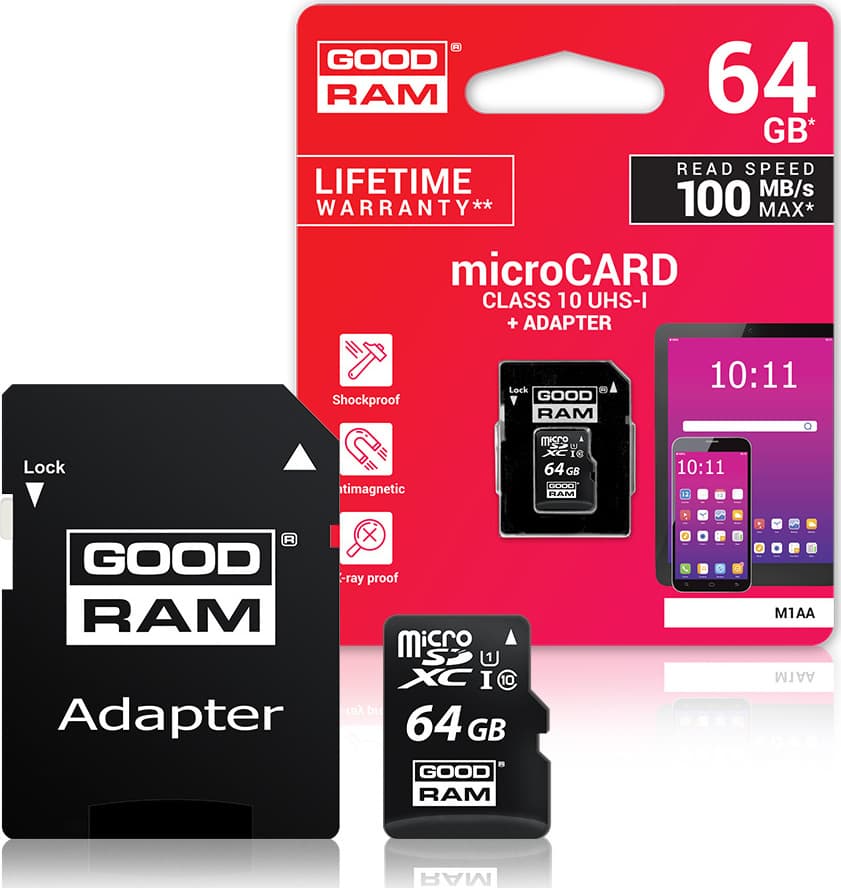 GoodRAM M1AA microSDXC 64GB U1 UHS-I 100MB/s με αντάπτορα 5