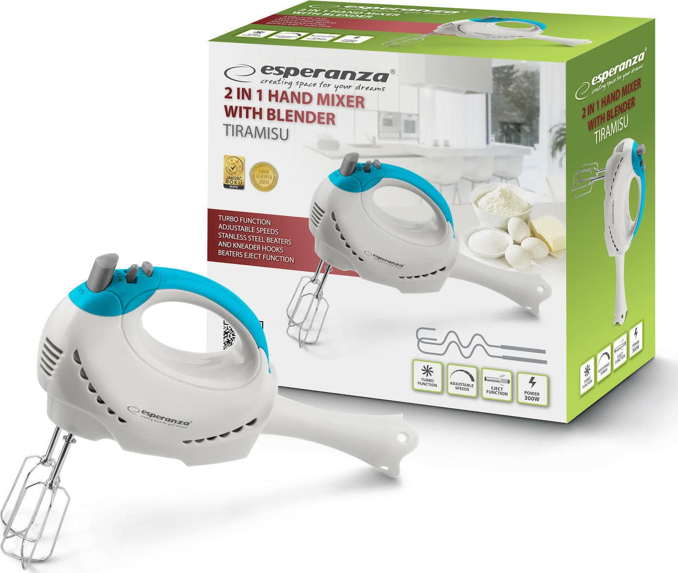 Esperanza Tiramisu Μίξερ Χειρός 300W Λευκό