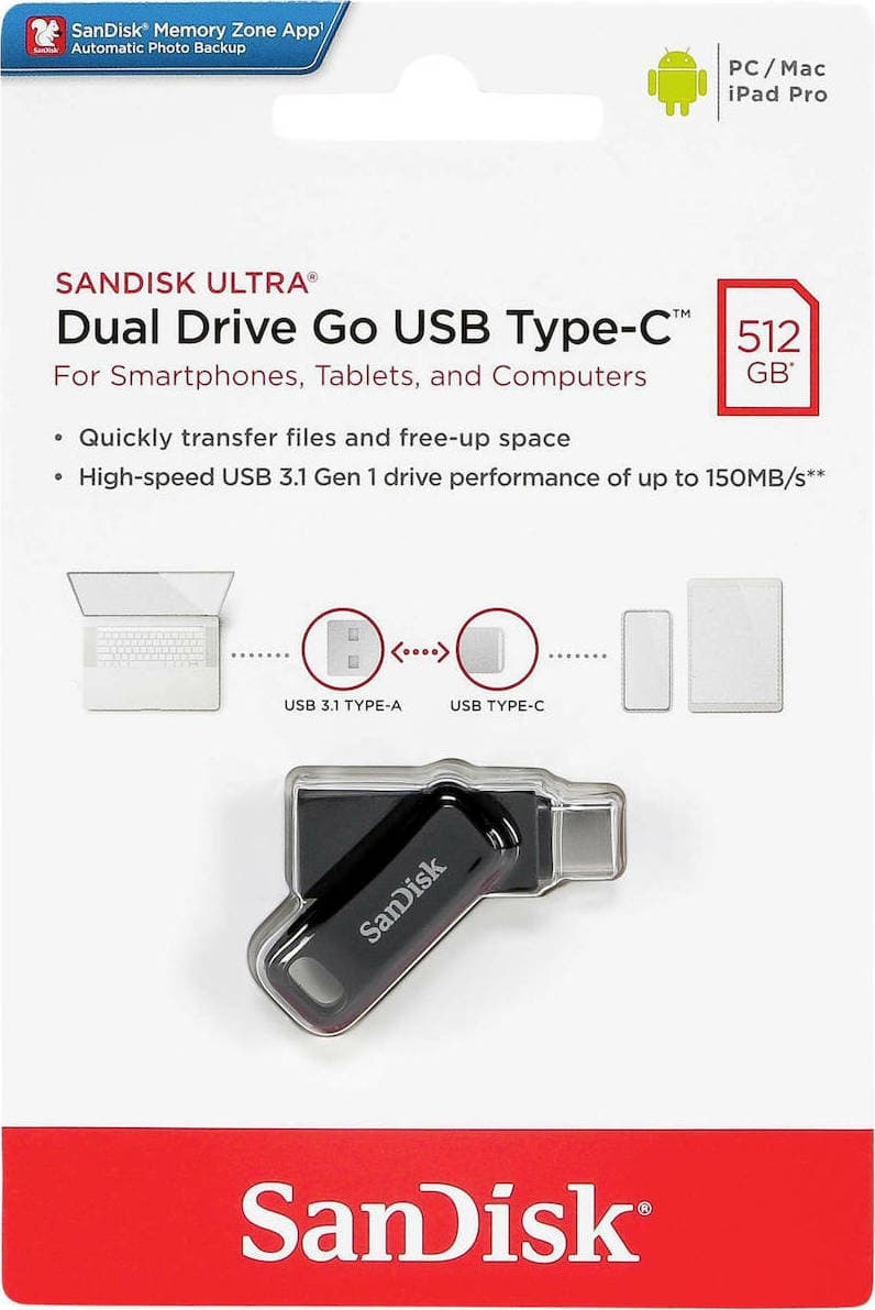 Sandisk Ultra Dual Drive Go 512GB USB 3.1 Stick με σύνδεση USB-A & USB-C Μαύρο