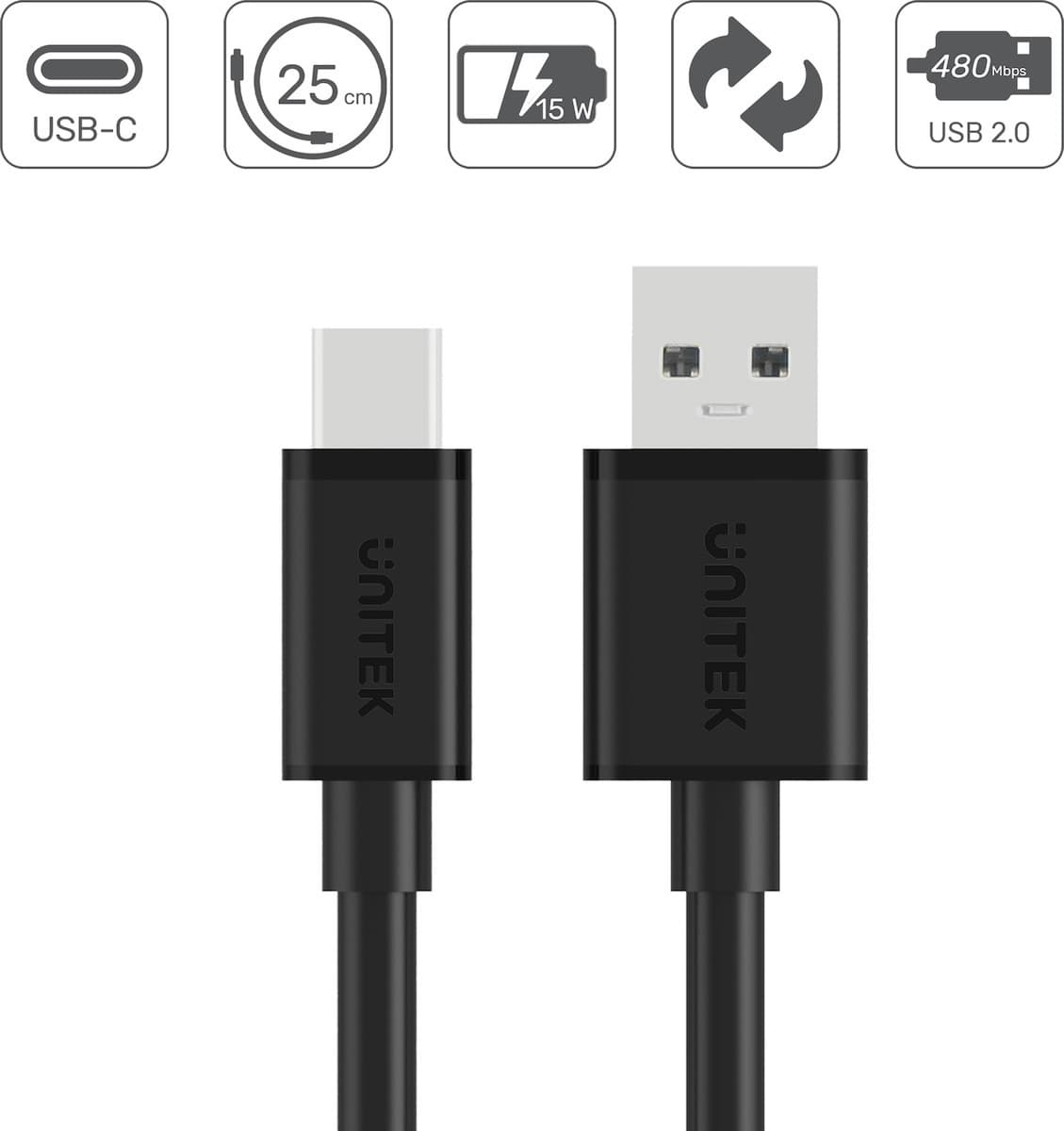 Unitek Y-C480 USB 2.0 Cable USB-C male - USB-A 27W Μαύρο 0.25m Y-C480BK 4