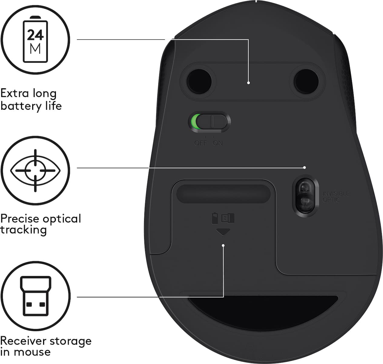 Logitech M330 Silent Plus Ασύρματο Ποντίκι Μαύρο 8