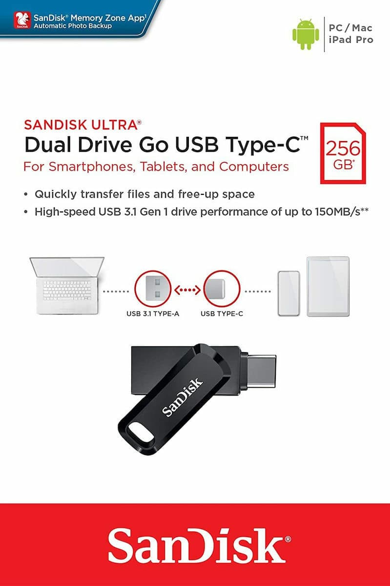 Sandisk Ultra Dual Drive Go 256GB USB 3.1 Stick με σύνδεση USB-A & USB-C Μαύρο 5