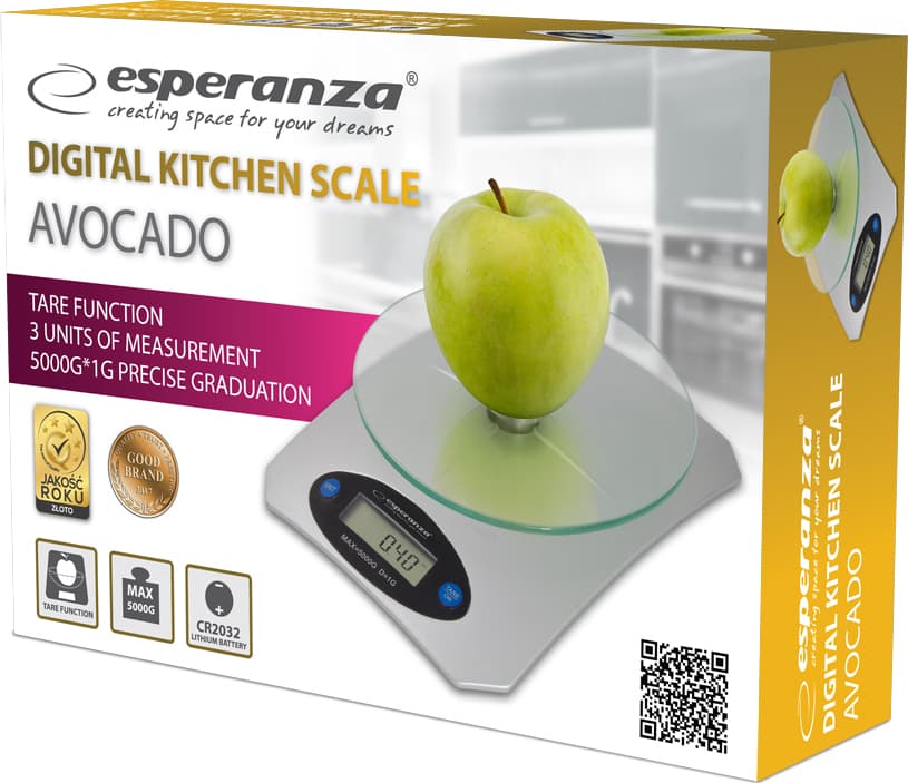 Esperanza Avocado Ψηφιακή Ζυγαριά Κουζίνας έως 5kg Ασημί EKS006 5