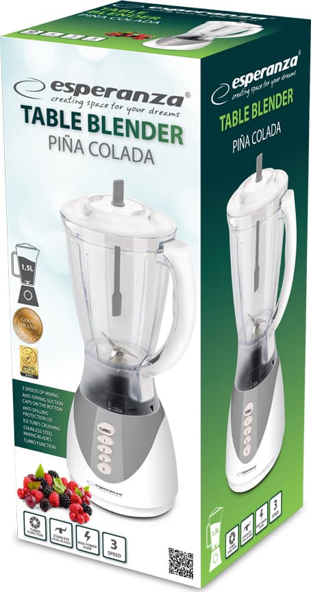 Esperanza Pina Colada Μπλέντερ με Πλαστική Κανάτα 1.5 lt 500W Λευκό 5