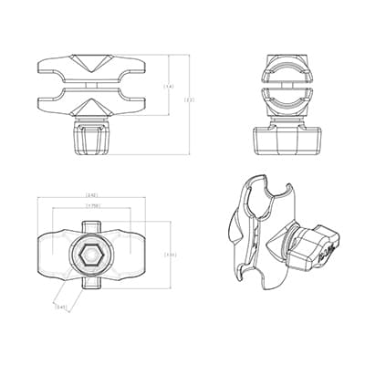 RAM Mount Βραχίονας για Βάση Κινητού Μοτοσυκλέτας 6cm RAM-B-201U-A 5