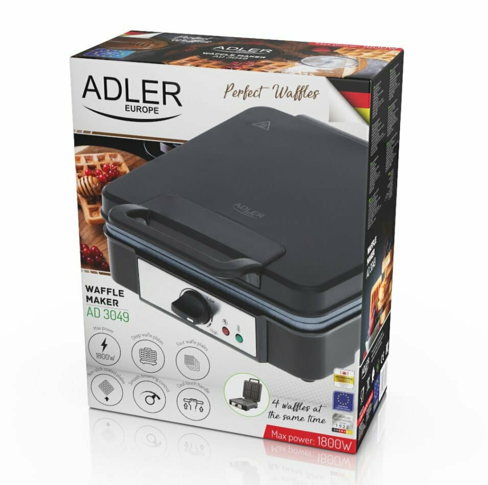 Adler AD 3049 Βαφλιέρα για Τετράγωνες Βάφλες 4 Θέσεων 1200W 12