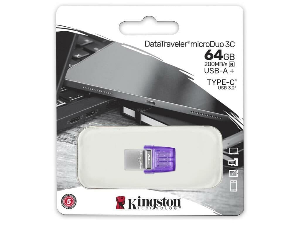 Kingston DataTraveler MicroDuo 3C 64GB USB 3.1 Stick με σύνδεση USB-A & USB-C Μωβ 3