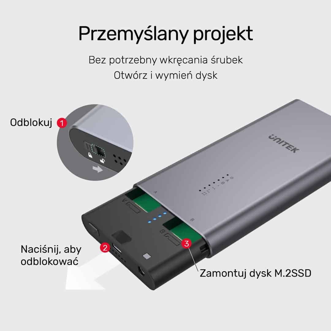 Unitek SolidForce Θήκη για 2 Σκληρούς Δίσκους M.2 PCI Express NVME με σύνδεση Type-C σε Γκρι χρώμα S1206A 7
