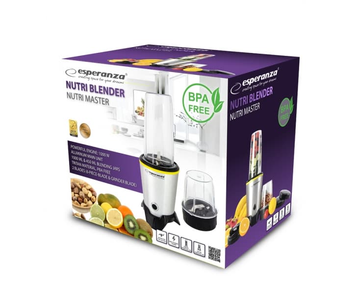 Esperanza Μπλέντερ με Πλαστική Κανάτα 1 lt 1000W Inox EKM028 6