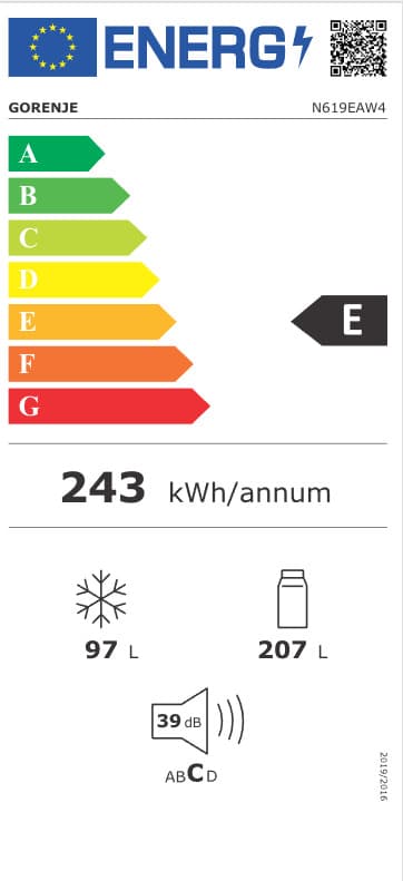 Gorenje Ψυγειοκαταψύκτης 304lt NoFrost Υ186xΠ59.5xΒ59εκ. Λευκός N619EAW4 3