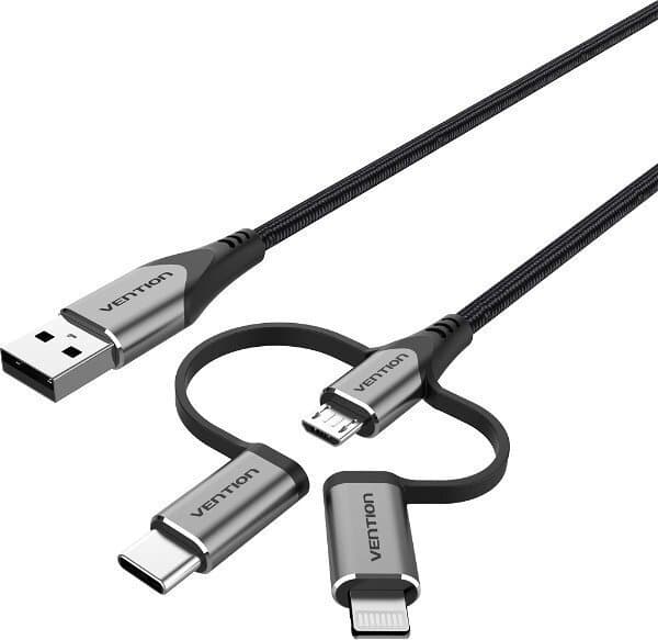 Vention Braided USB to micro USB / Type-C / Lightning Cable 2A Γκρι 1m CQJHF 7